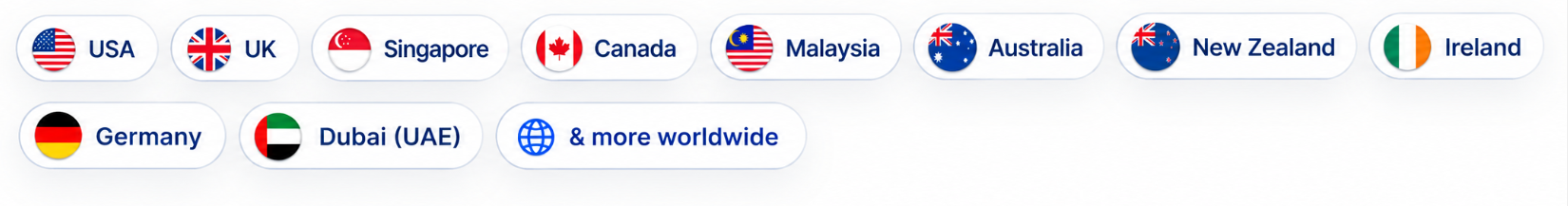 International courier destinations: USA, UK, Singapore, Canada, Malaysia, Australia, New Zealand, Ireland, Germany, Dubai and worldwide